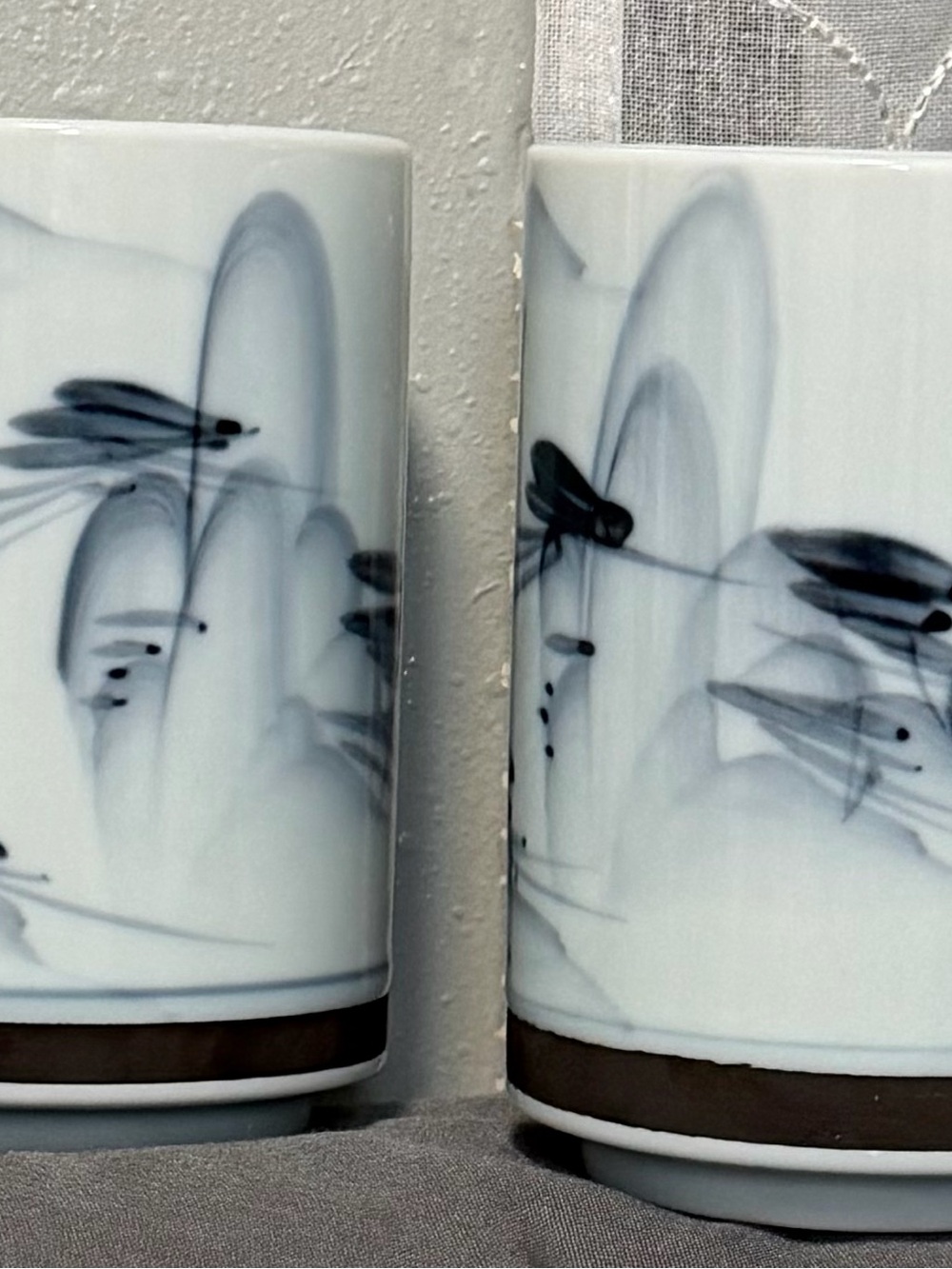 Hand-Painted Blue Brushstroke Ceramic Tumblers - Set of 4